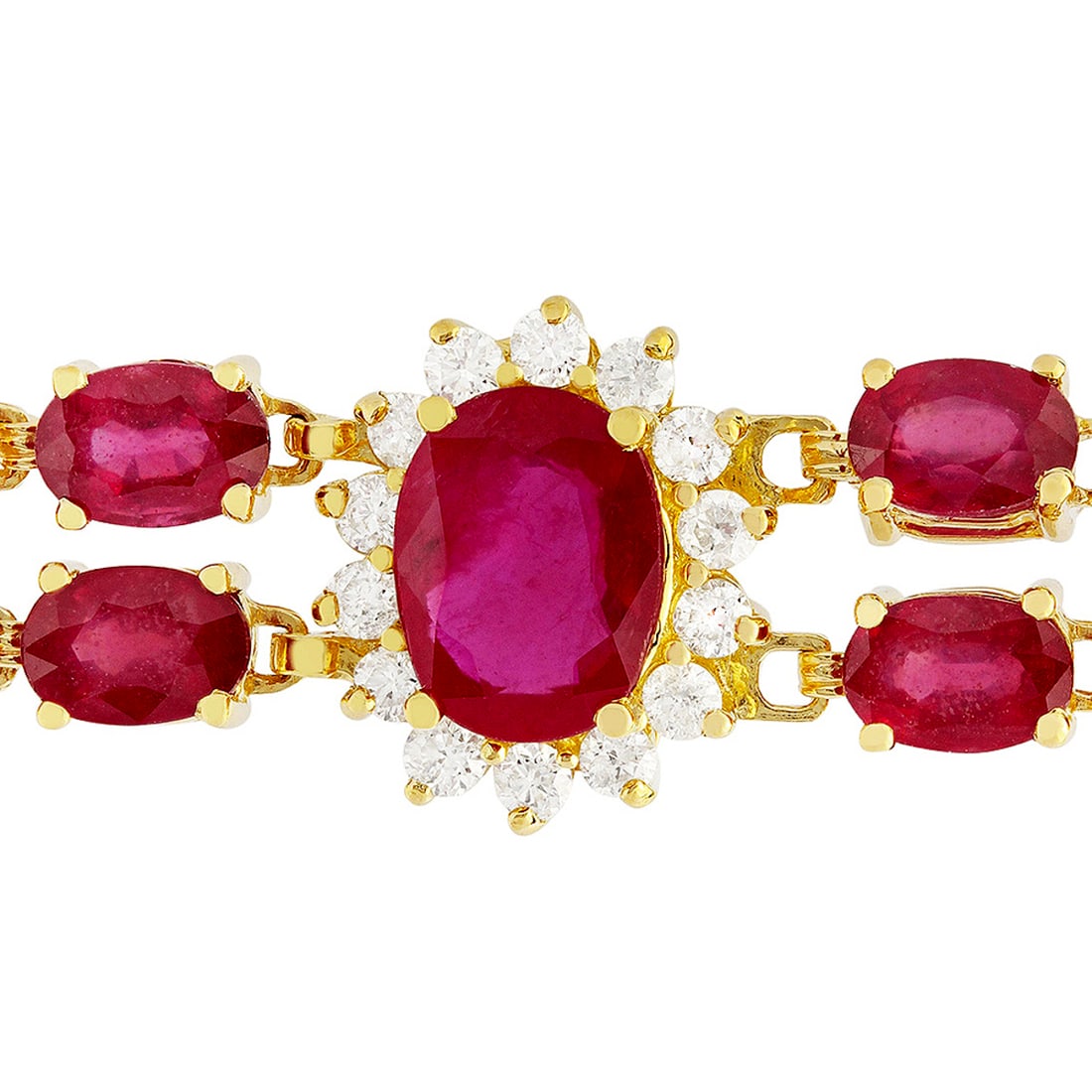 14k Yellow Gold 29.67ct Ruby 1.64ct Diamond Bracelet - 2