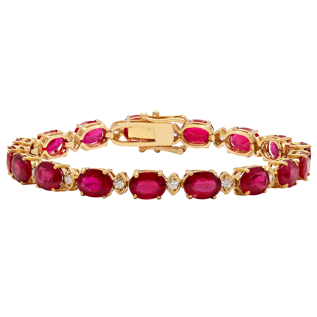 14k Rose Gold 27.99ct Ruby 0.58ct Diamond Bracelet: Retail: $11,095.00 ****** 14k Rose Gold 27.99ct Ruby 0.58ct Diamond Bracelet ****** Metal: 14K Rose Gold / Total Item Weight: 17.60 grams / Country Made: United States / / Main Stone: Ruby / Color: In