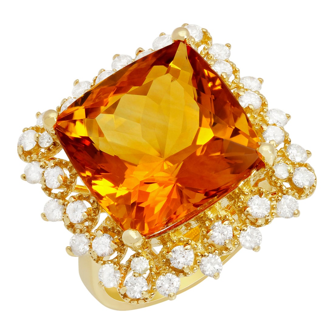 14k Yellow Gold 12.62ct Citrine 0.97ct Diamond Ring: Retail: $9,810.00 ****** 14k Yellow Gold 12.62ct Citrine 0.97ct Diamond Ring ****** Metal: 14K Yellow Gold / Total Item Weight: 8.30 grams / Country Made: United States / / Main Stone: Citrine /
