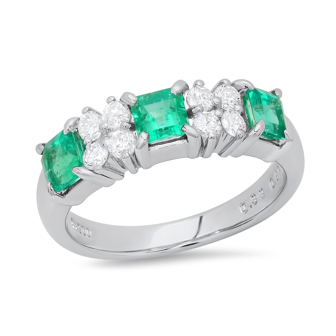 Platinum Setting with 0.84ct Emerald and 0.33ct Diamond Ladies Ring: Retail: $6,750.00 ****** Platinum Setting with 0.84ct Emerald and 0.33ct Diamond Ladies Ring ****** Size: 6(we offer free resizing to winning bidders) / Metal: Platinum / Total Item Weight: 5.3 Grams