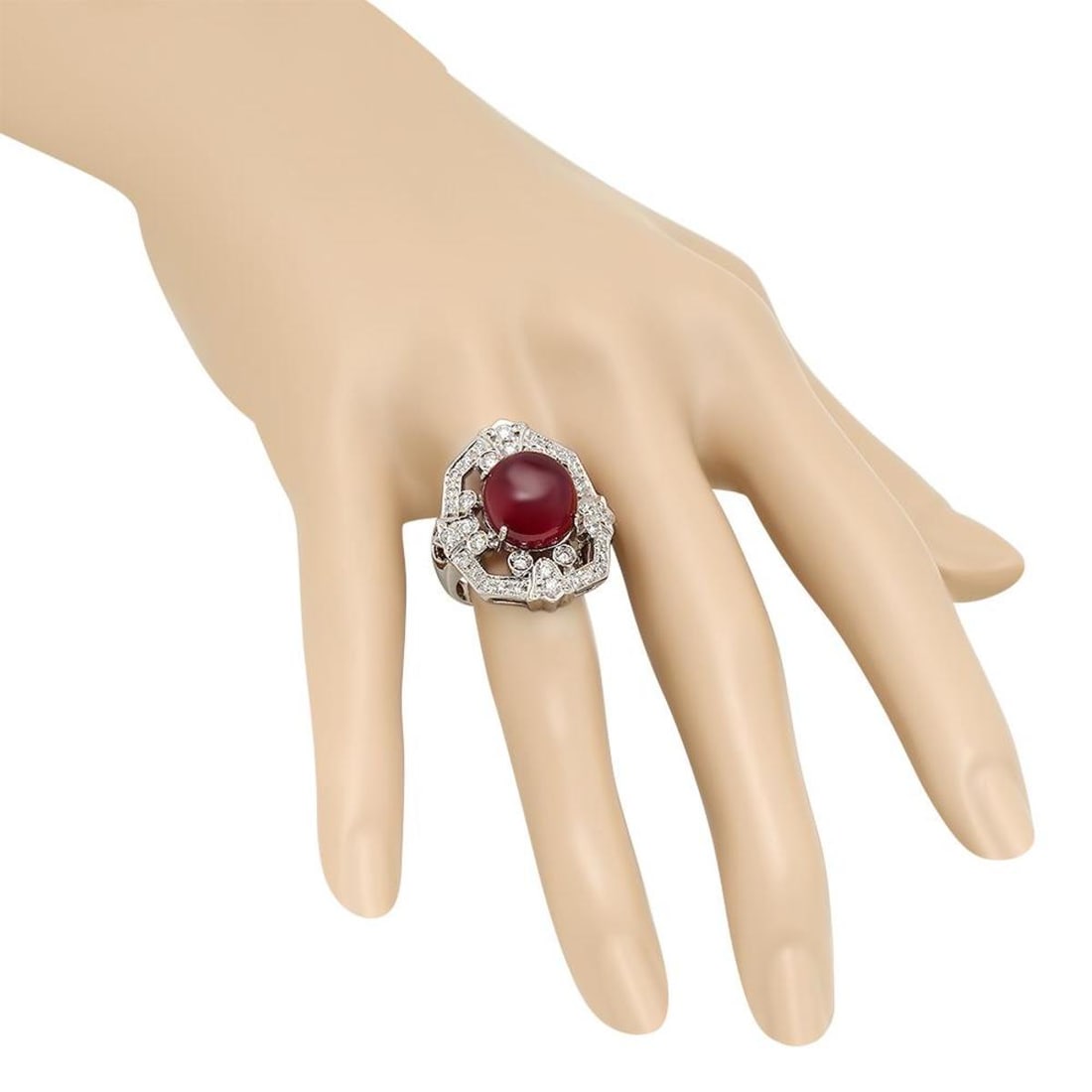 14K White Gold 14.68ct Ruby and 1.10ct Diamond Ring - 3