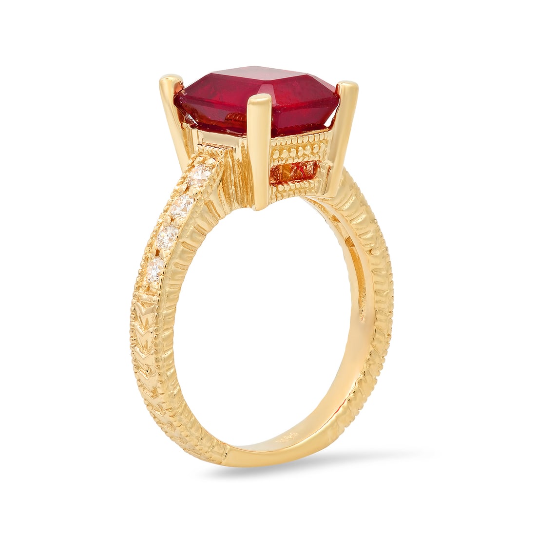 14K Yellow Gold 4.50ct Ruby and 0.30ct Diamond Ring - 3