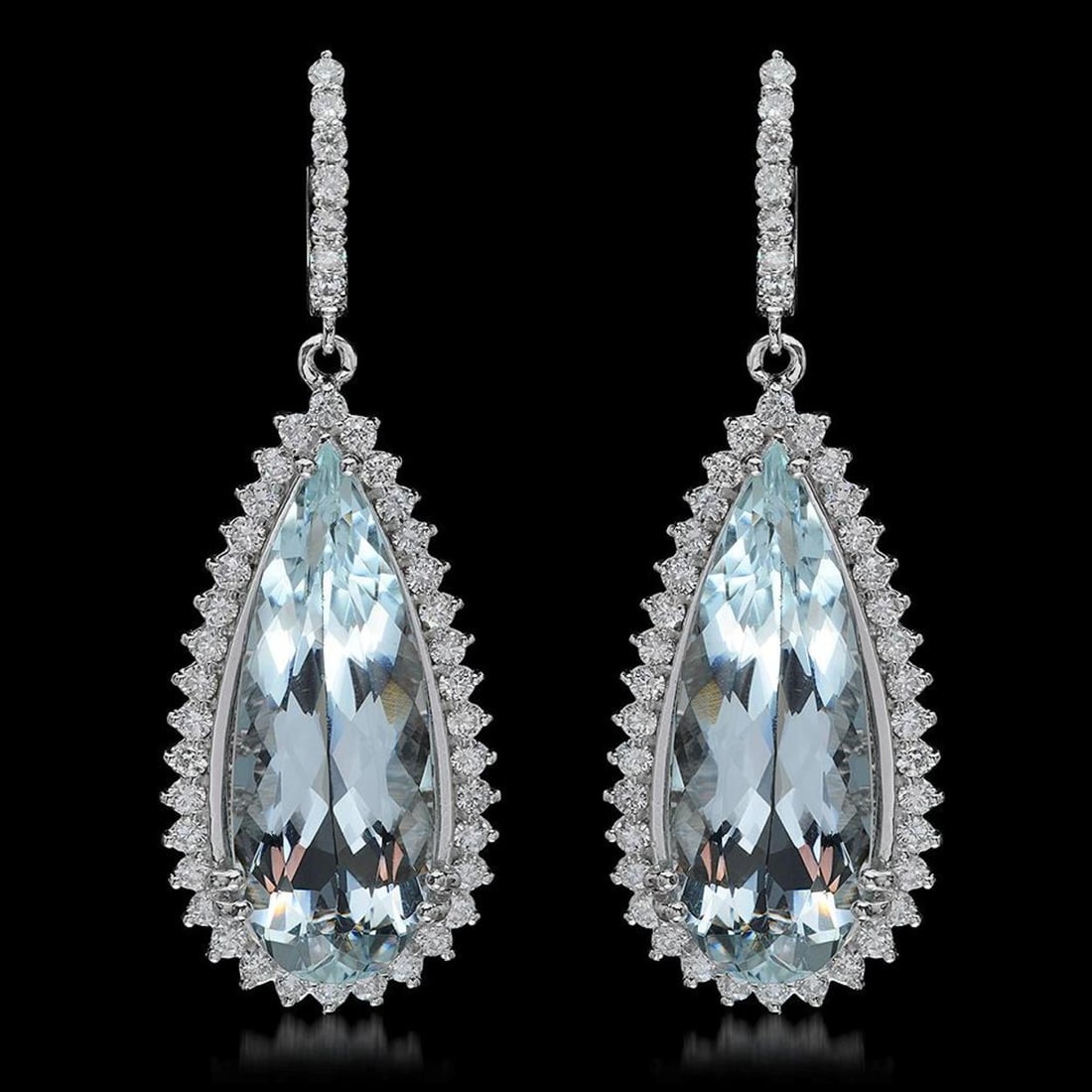 14K Gold 22.94ct Aquamarine 2.460ct Diamond Earrings: Retail: $27,335.00 ****** 14K Gold 22.94ct Aquamarine 2.460ct Diamond Earrings ****** Metal: 14K Solid Gold / Total Item Weight: 18.9 grams / Country Made: United States / / Main Stone: Aquamarine /