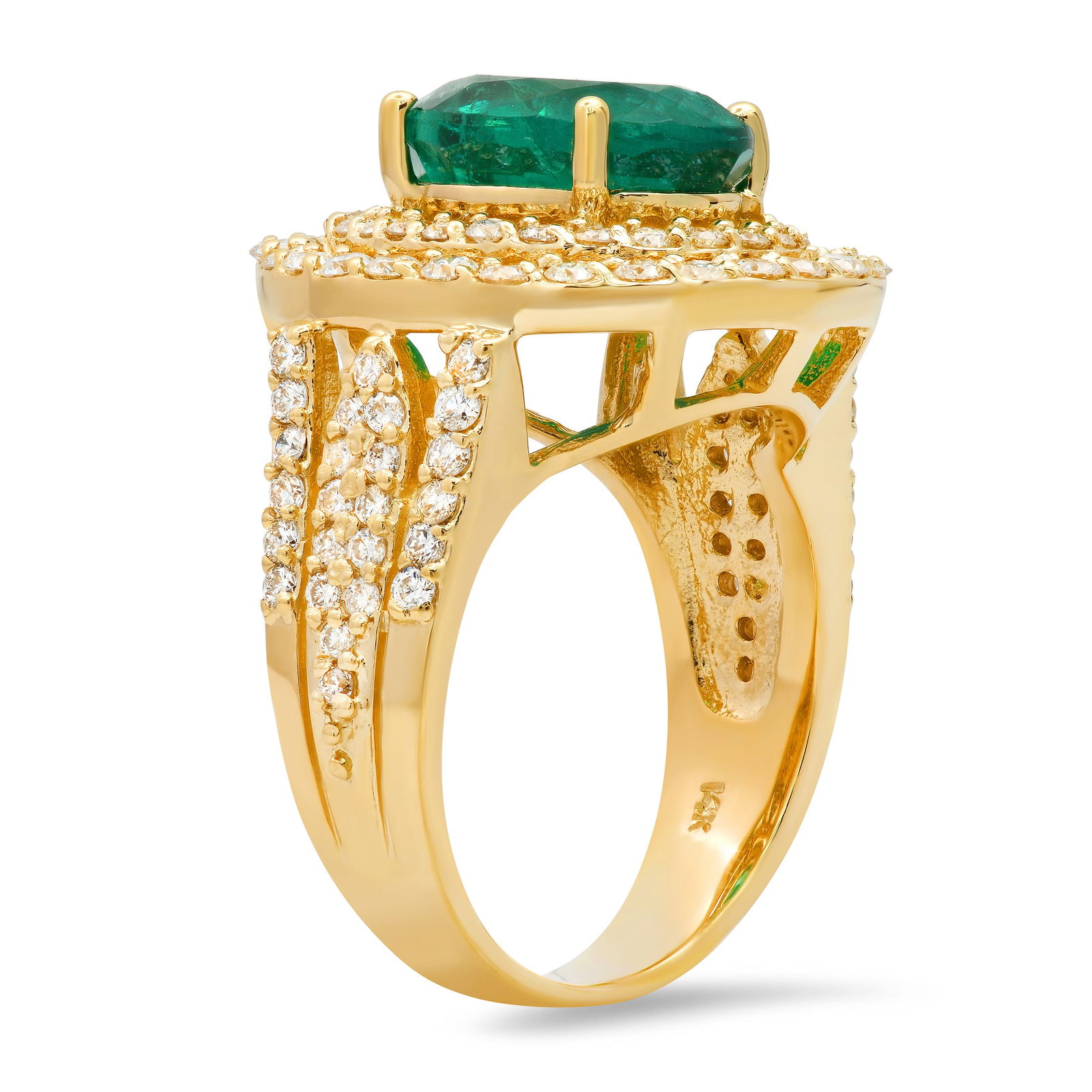 14K Yellow Gold 3.97ct Emerald and 1.83ct Diamond Ring - 2