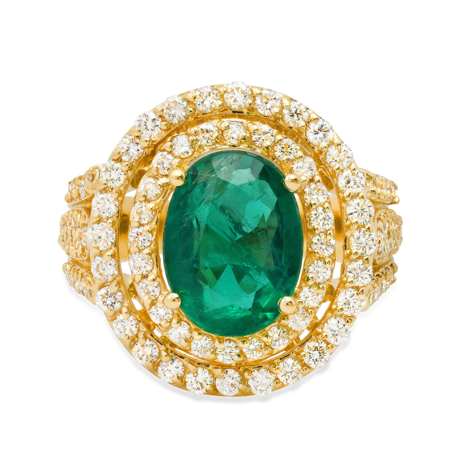14K Yellow Gold 3.97ct Emerald and 1.83ct Diamond Ring - 3