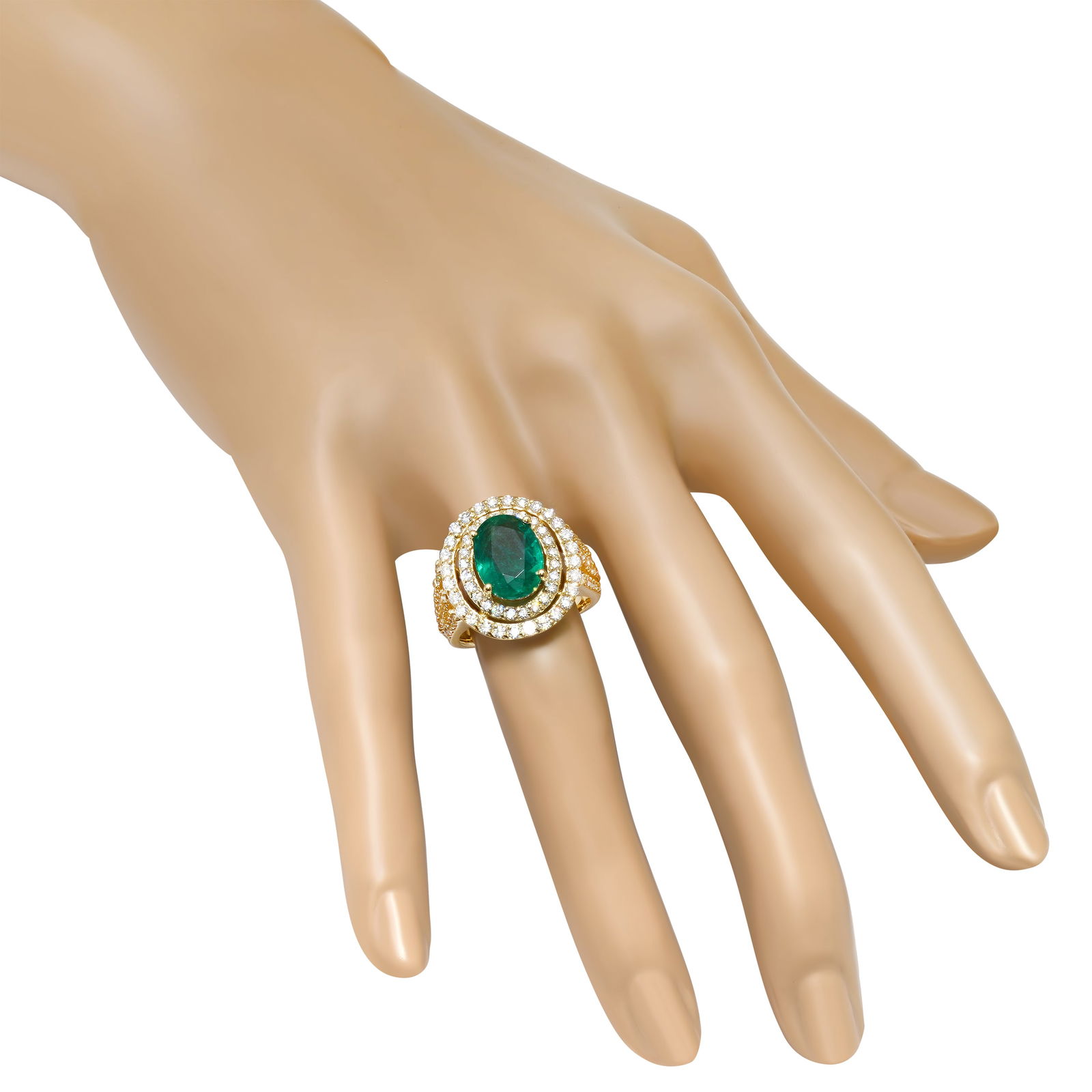 14K Yellow Gold 3.97ct Emerald and 1.83ct Diamond Ring - 4