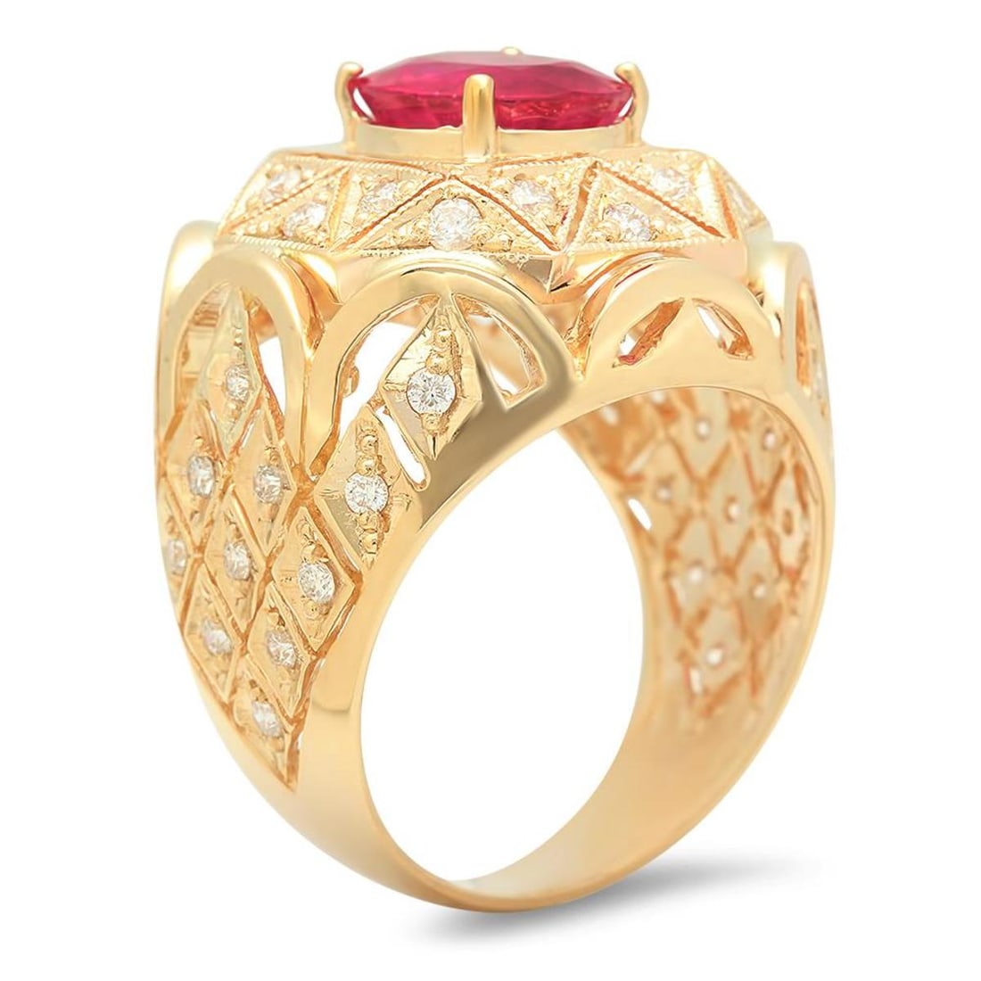 14K Yellow Gold 3.93ct Ruby and 1.07ct Diamond Ring - 2