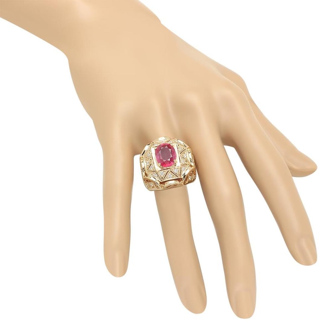 14K Yellow Gold 3.93ct Ruby and 1.07ct Diamond Ring - 3