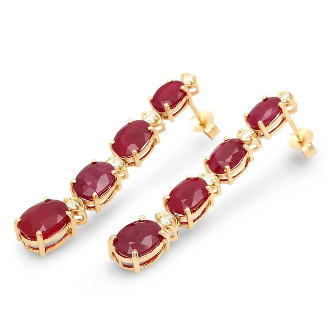 14K Gold 9.94ct Ruby 0.40cts Diamond Earrings - 2