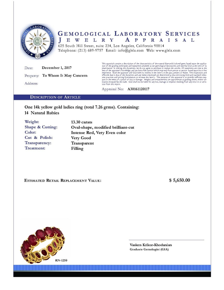 14K Gold 13.30ct Ruby Eternity Band Ring - 4