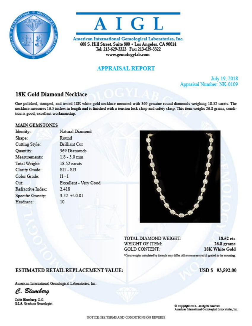 18K Gold 18.52ct Diamond Necklace - 4