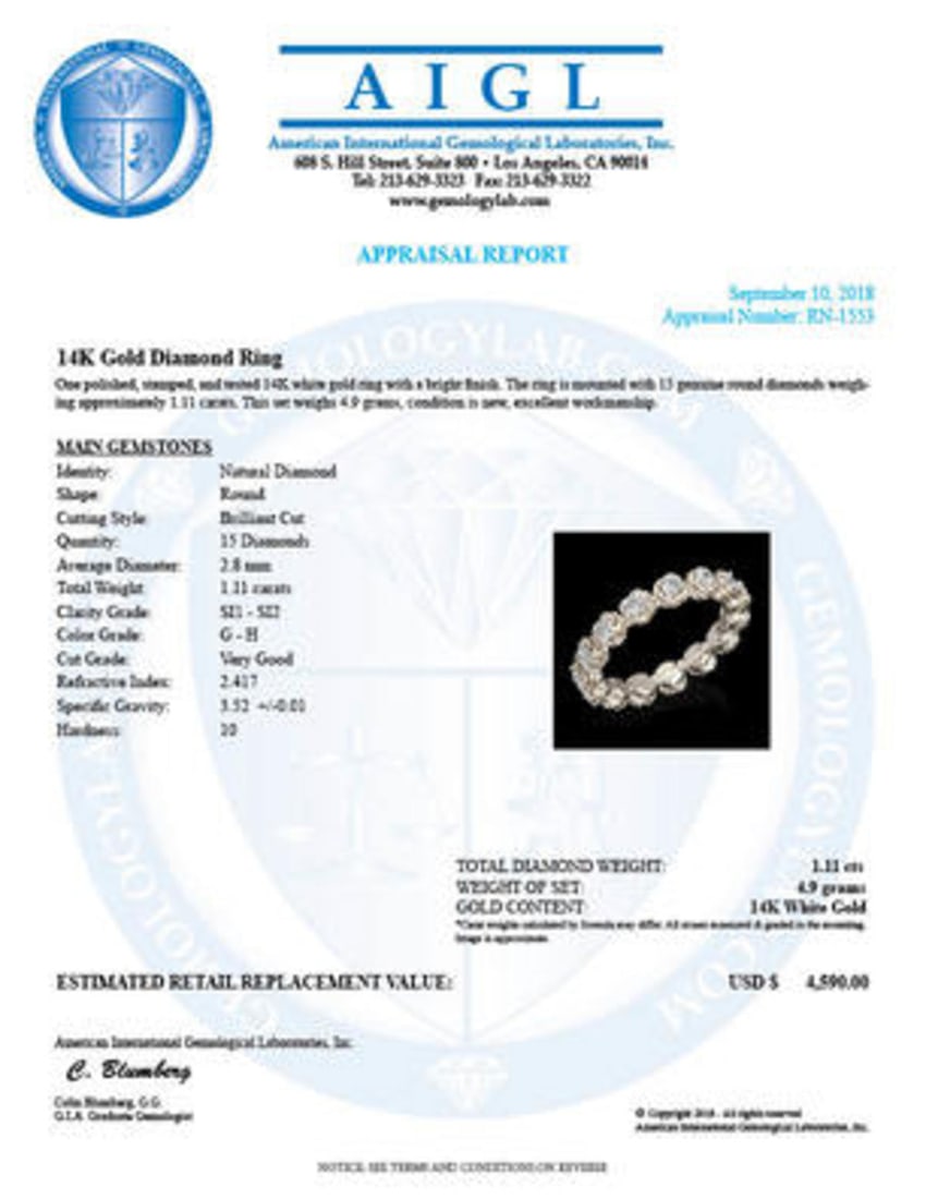 14k White Gold 1.11ct Diamond Ring - 4