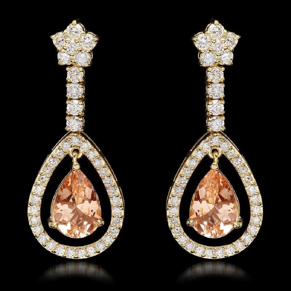 14K Yellow Gold 4.92ct Morganite and 2.66ct Diamond Earrings: Retail: $11,850.00 ****** 14K Yellow Gold 4.92ct Morganite and 2.66ct Diamond Earrings ****** Metal: 14K Yellow Gold / Total Item Weight: 8.5 Grams / Country Made: United States / / Main Stone: