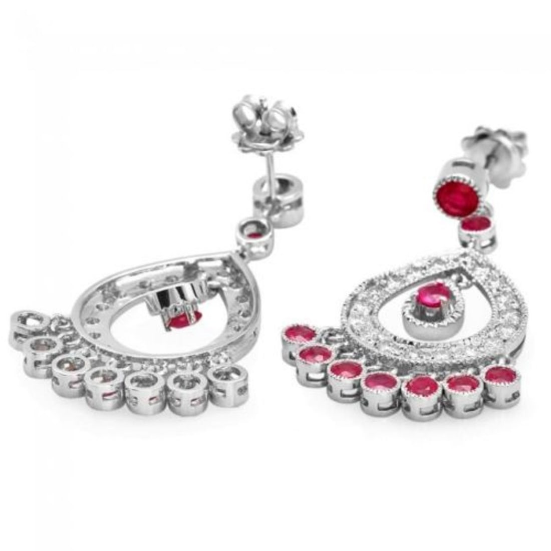 14k Gold 3.22ct Ruby 1.29ct Diamond Earrings - 2