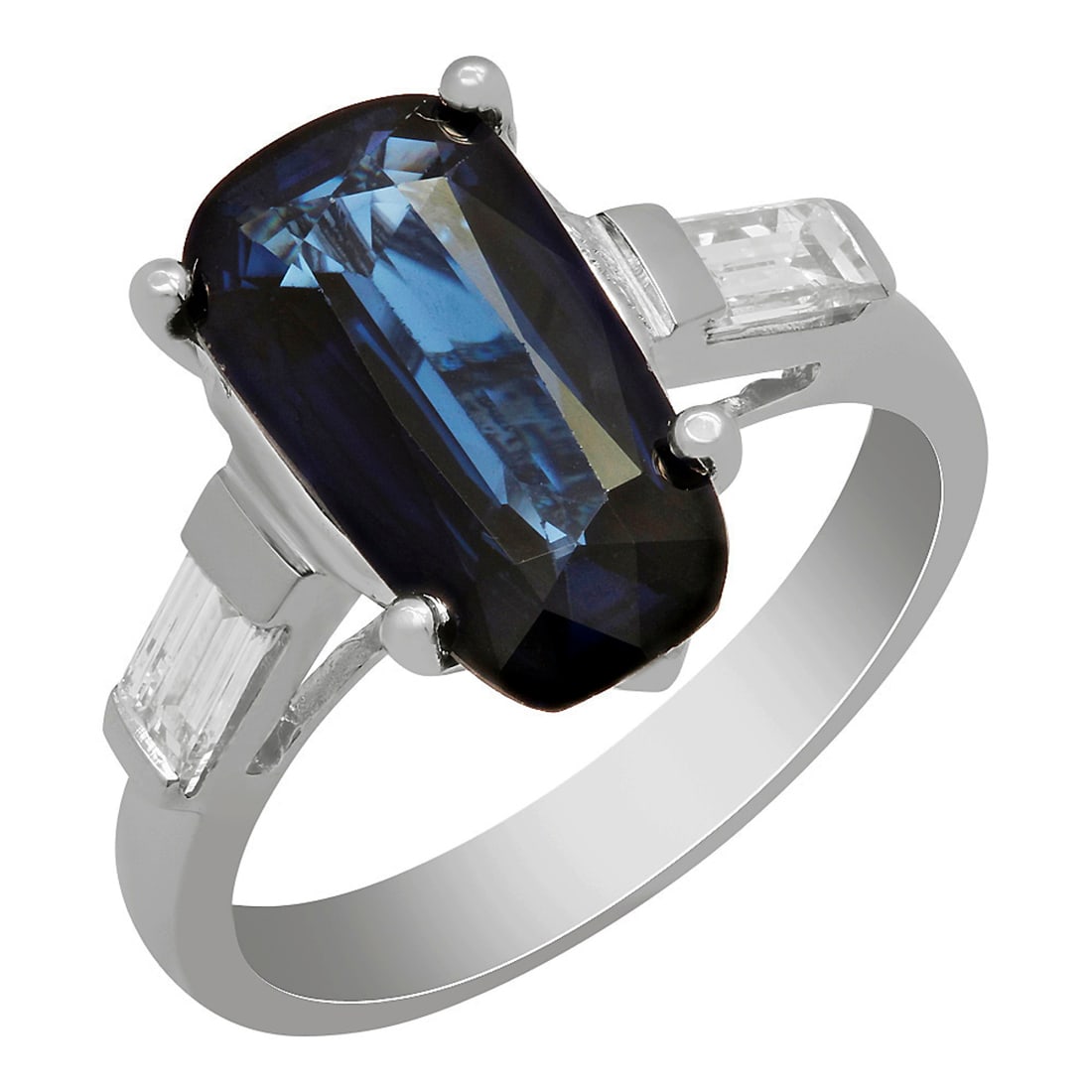 14k White Gold 3.90ct Sapphire 0.54ct Diamond Ring: Retail: $12,170.00 ****** 14k White Gold 3.90ct Sapphire 0.54ct Diamond Ring ****** Metal: 14K White Gold / Total Item Weight: 5.40 grams / Country Made: United States / / Main Stone: Sapphire /