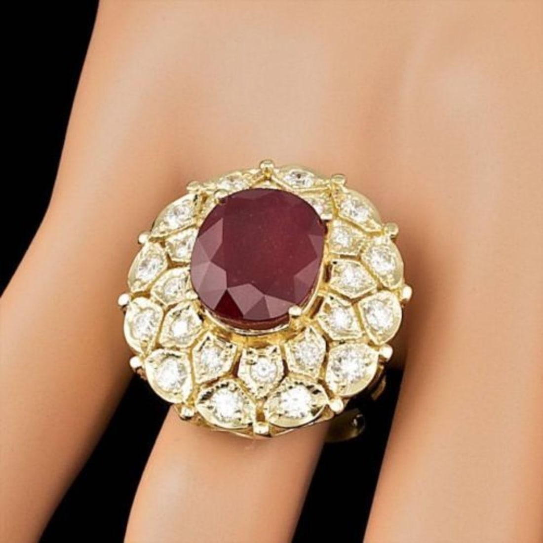 14K Yellow Gold 9.76ct Ruby and 1.64ct Diamond Ring - 3