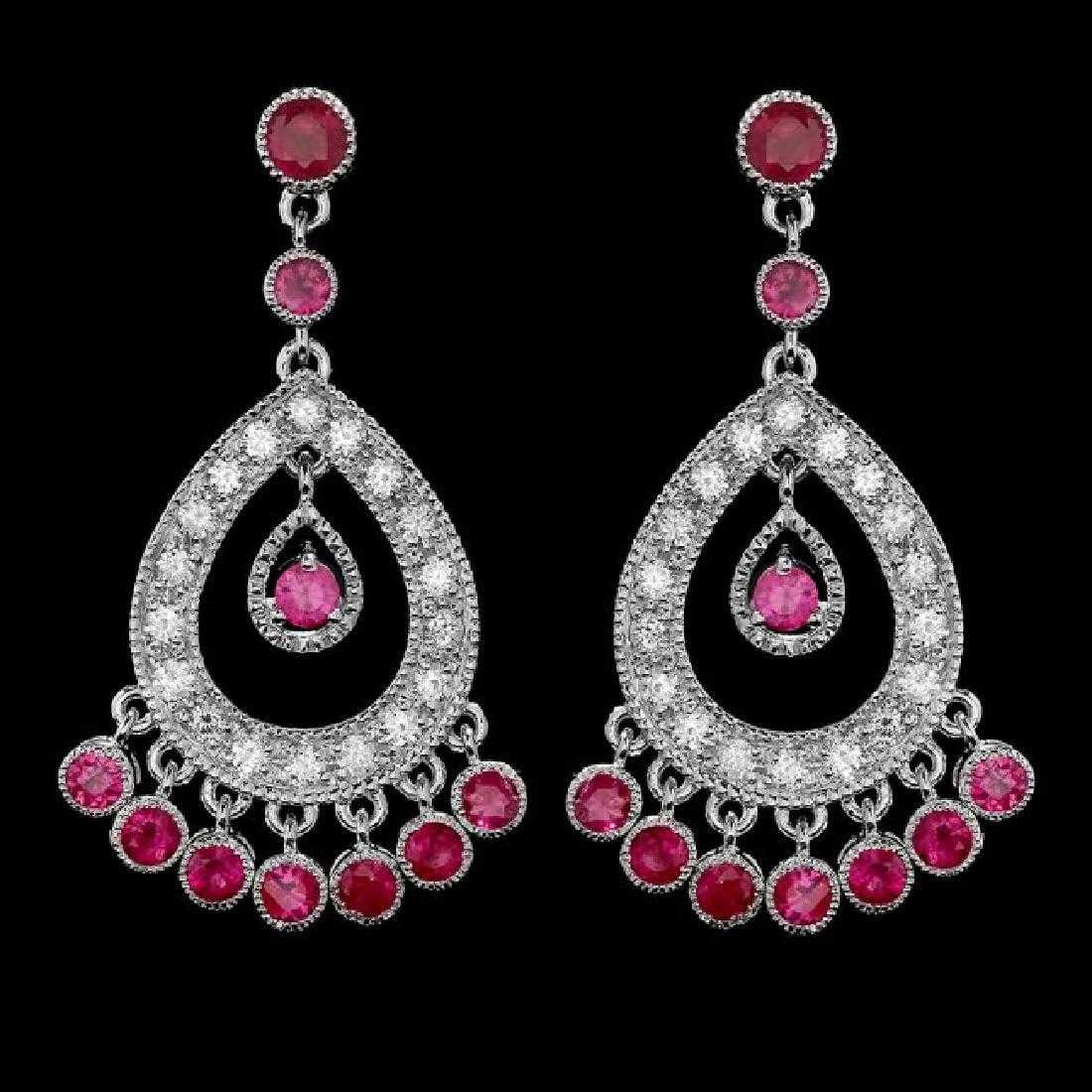 14K White Gold 2.87ct Ruby and 1.08ct Diamond Earrings: Retail: $11,387.00 ****** 14K White Gold 2.87ct Ruby and 1.08ct Diamond Earrings ****** Metal: 14K White Gold / Total Item Weight: 11.0 Grams / Country Made: United States / / Main Stone: Ruby /