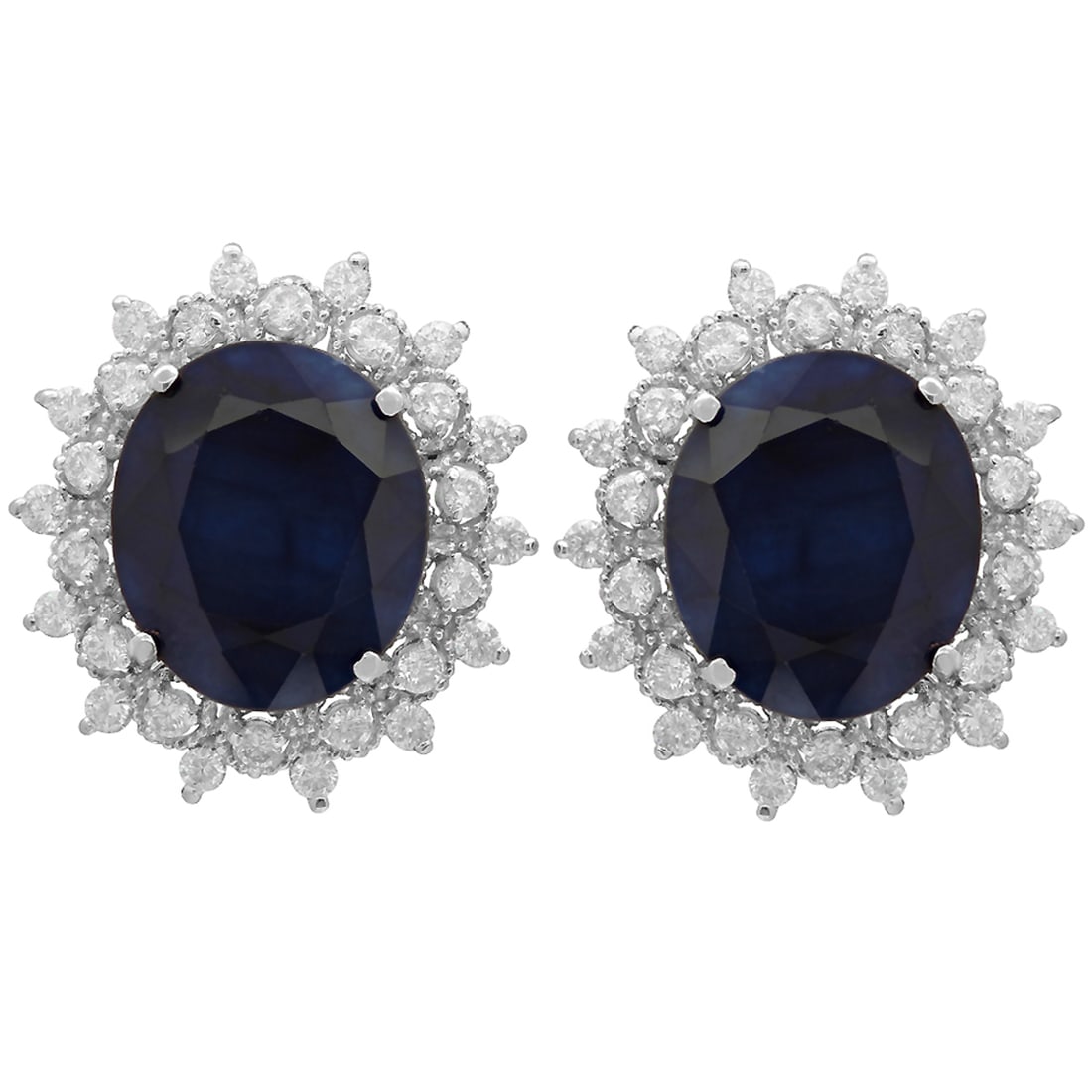 14k White Gold 18.41ct Sapphire 1.36ct Diamond Earrings: Retail: $7,195.00 ****** 14k White Gold 18.41ct Sapphire 1.36ct Diamond Earrings ****** Metal: 14K White Gold / Total Item Weight: 10.00 grams / Country Made: United States / / Main Stone: Sapphire