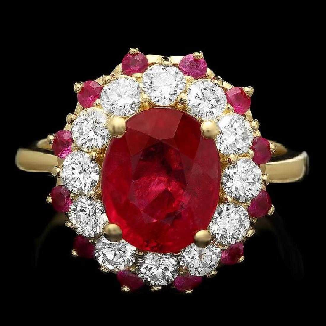 14K Yellow Gold 3.97ct Ruby and 1.14ct Diamond Ring - 2