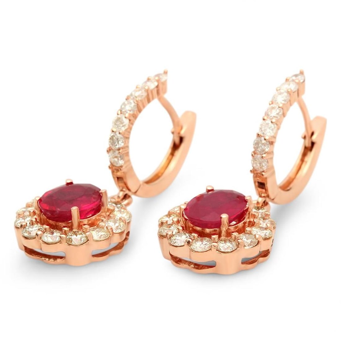 14K Gold 3.13ct Ruby 2.19cts Diamond Earrings - 2