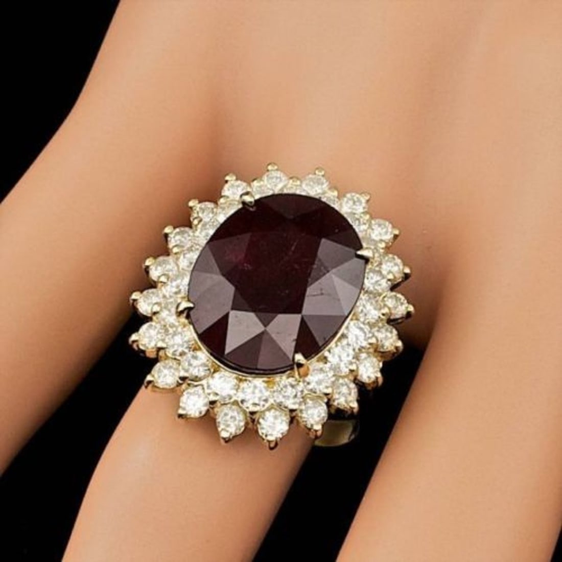 14K Yellow Gold 13.27ct Ruby and 1.96ct Diamond Ring - 3