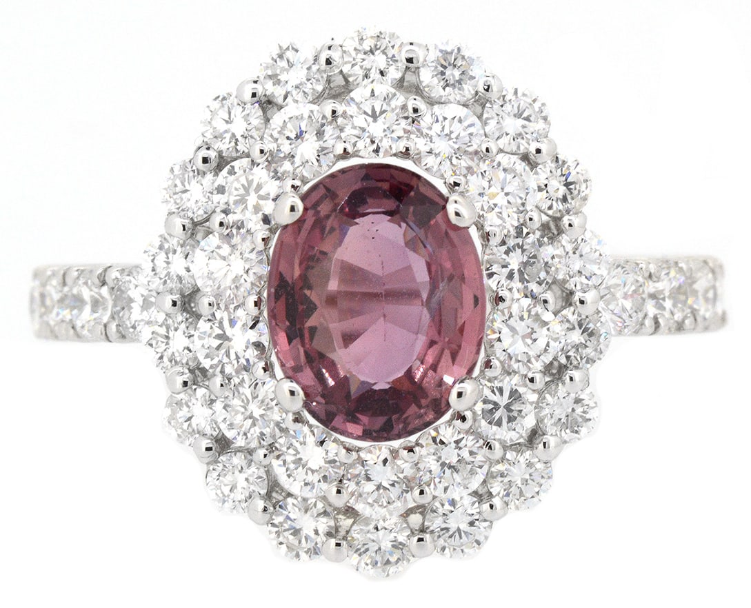 18K White Gold Ladies Ring with 1.79ct GIA Certified Pink Sapphire and 1.60ct tw Adjacent Diamonds: Retail: $11,000.00 ****** 18K White Gold Ladies Ring with 1.79ct GIA Certified Pink Sapphire and 1.60ct tw Adjacent Diamonds ****** Size: 6.5 / Metal: 18K White Gold / Total Item Weight: 4.5 Grams /