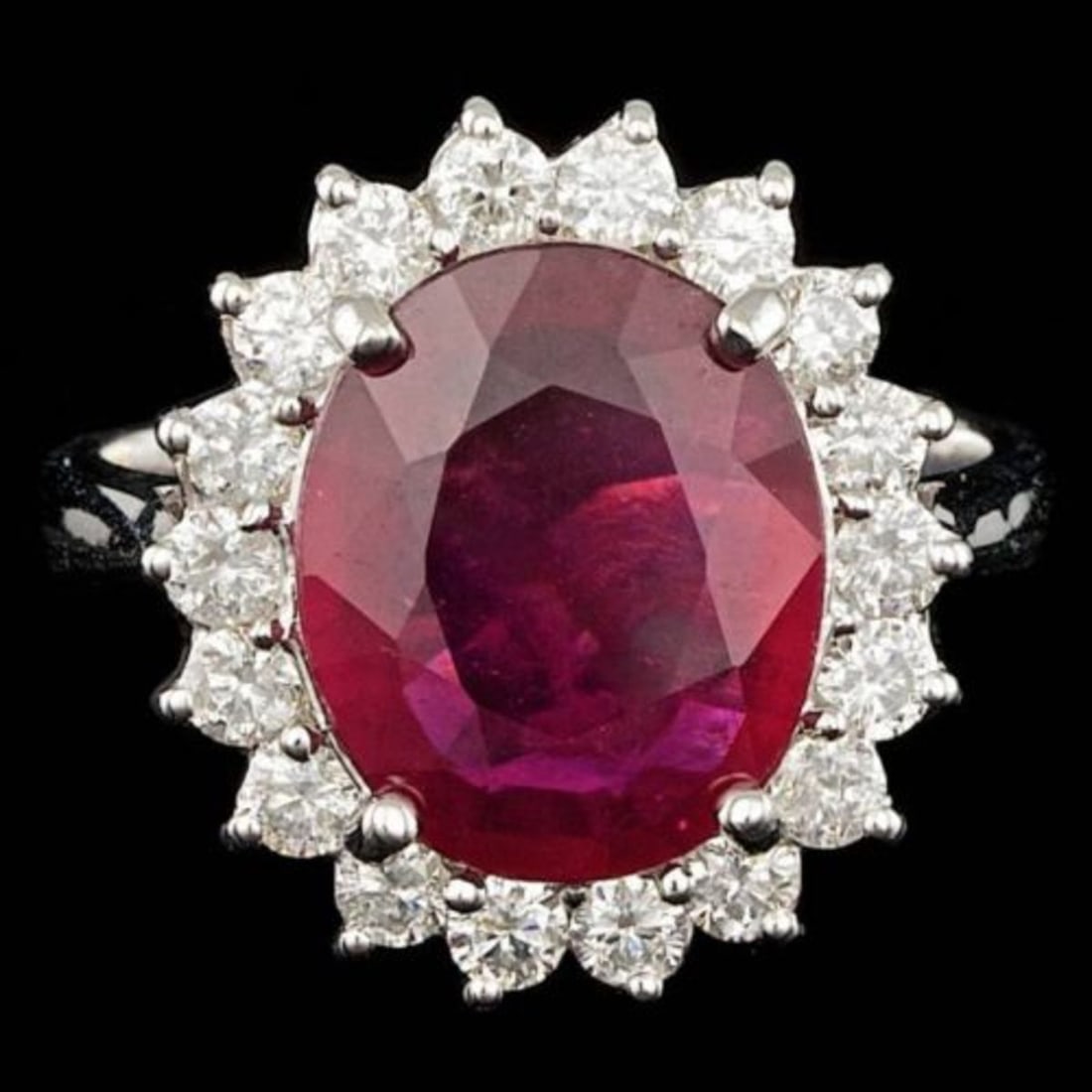 14K White Gold 4.96ct Ruby and 0.87ct Diamond Ring: Retail: $8,770.00 ****** 14K White Gold 4.96ct Ruby and 0.87ct Diamond Ring ****** Metal: 14K White Gold / Total Item Weight: 5.5 Grams / Country Made: United States / / Main Stone: Ruby / Color: