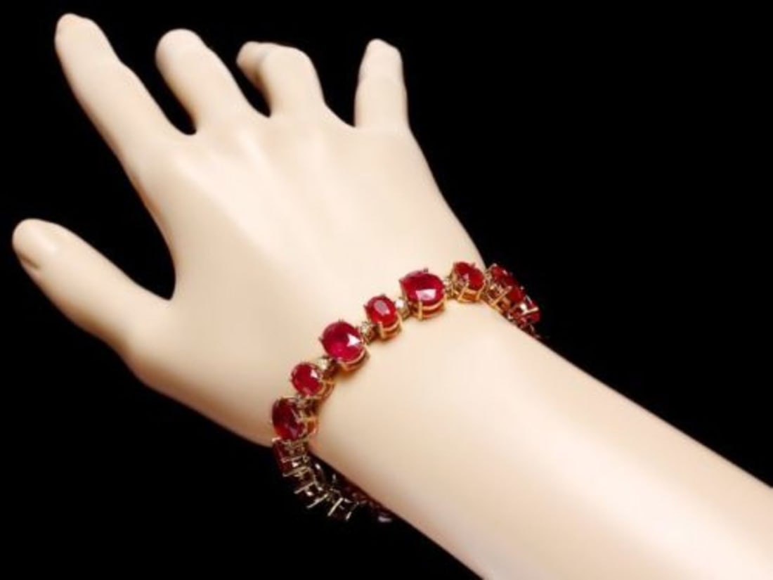 14K Gold 55.31ct Ruby 1.39ct Diamond Bracelet - 4