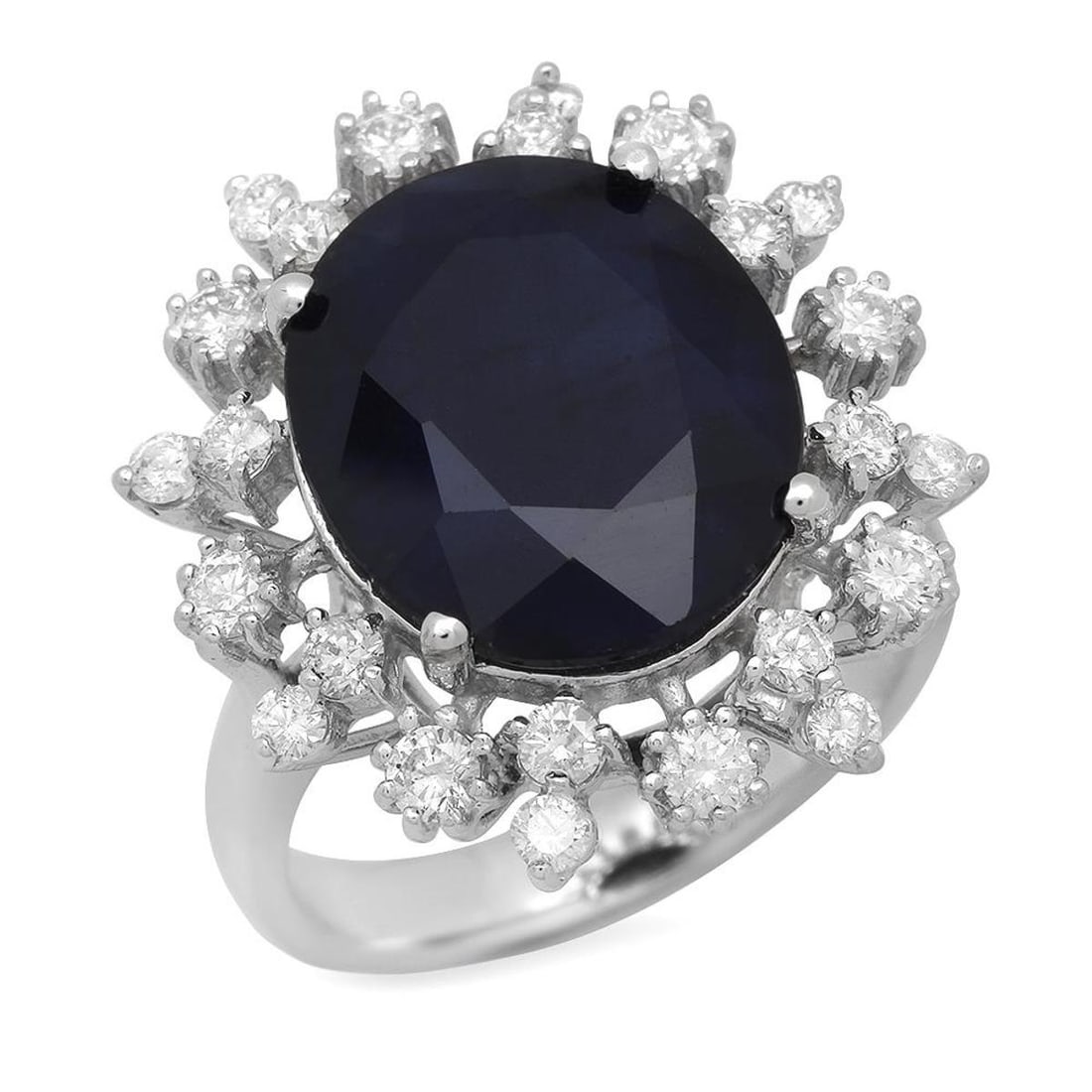 14K White Gold 8.51ct Sapphire and 0.98ct Diamond Ring: Retail: $6,900.00 ****** 14K White Gold 8.51ct Sapphire and 0.98ct Diamond Ring ****** Metal: 14K White Gold / Total Item Weight: 7.6 Grams / Country Made: United States / / Main Stone: Sapphire /