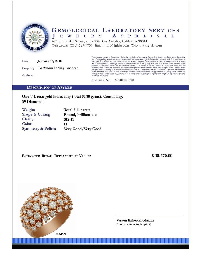 14k Rose Gold 3.49ct Diamond Ring - 4