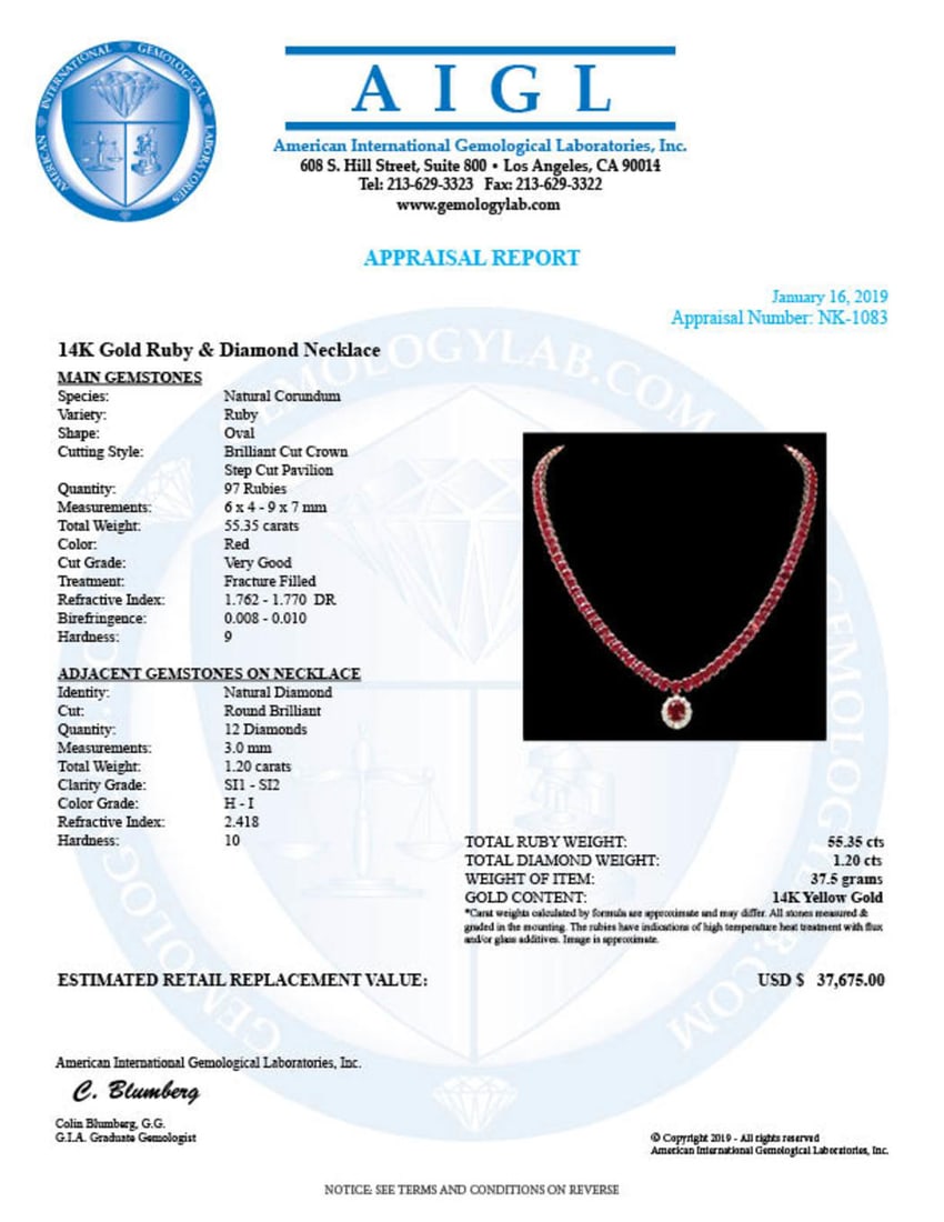 14K Yellow Gold 55.35ct Ruby and 1.20ct Diamond Necklace - 6