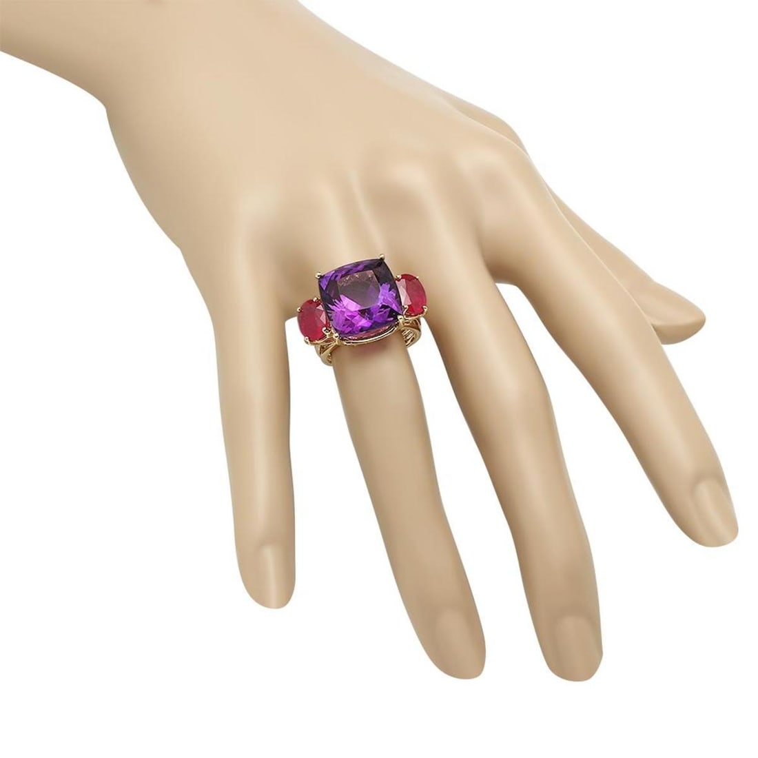 14K Yellow Gold 12.49ct Amethyst and 3.62ct Ruby Ring - 3