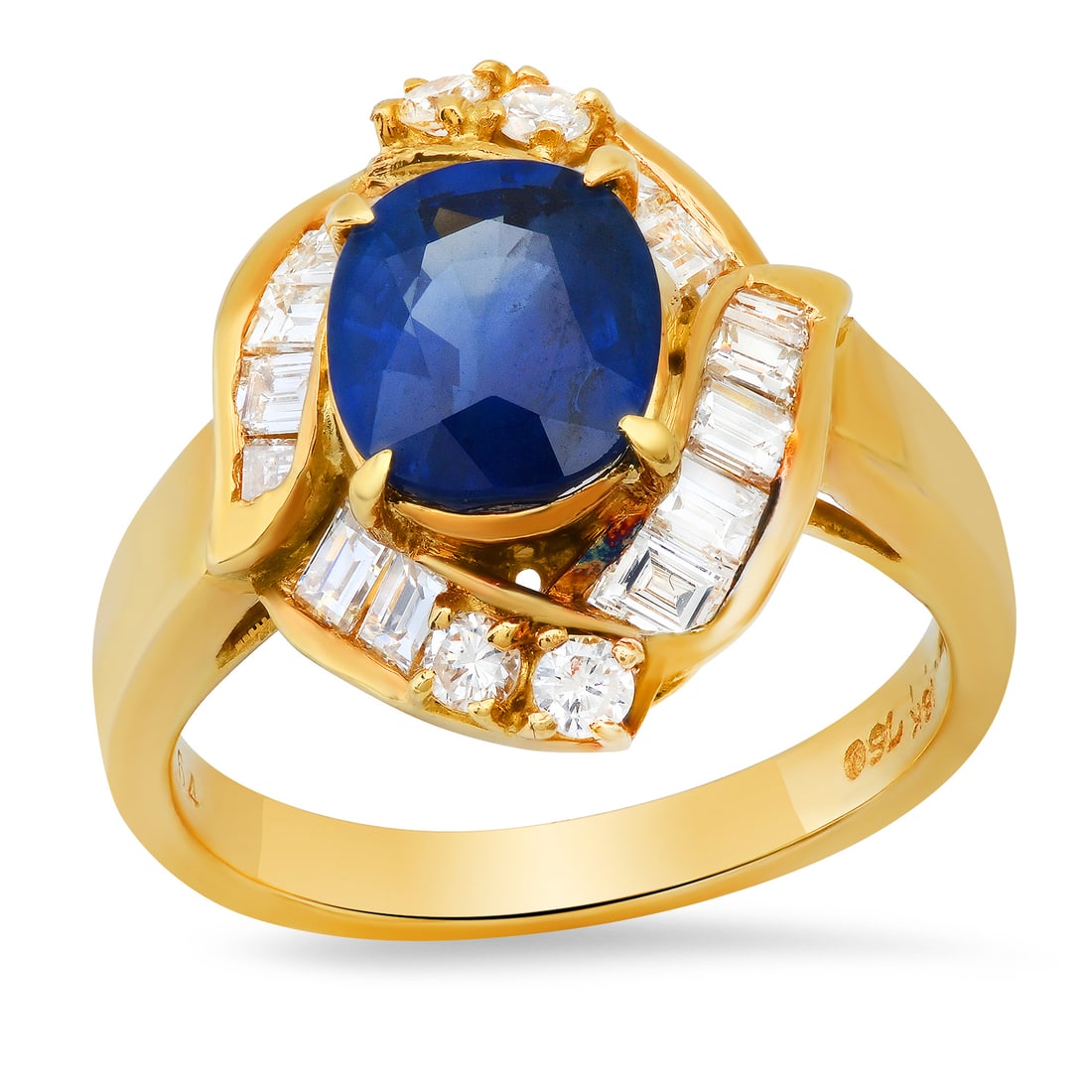 18K Yellow Gold Setting with 2.64ct Sapphire and 1.10ct Diamond Ladies Ring: Retail: $12,820.00 ****** 18K Yellow Gold Setting with 2.64ct Sapphire and 1.10ct Diamond Ladies Ring ****** Size: 6.5(we offer free resizing to winning bidders) / Metal: 18K Yellow Gold / Total Item