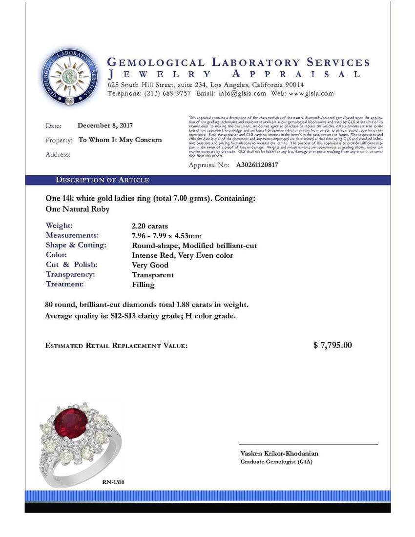 14k White Gold 2.20ct Ruby 1.88ct Diamond Ring - 4