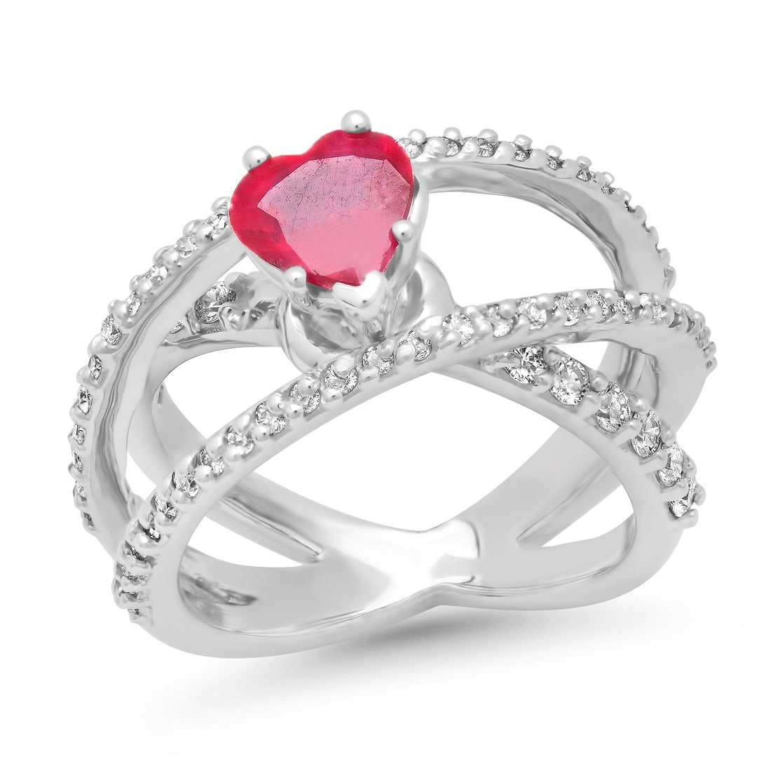 18K White Gold Setting with 1.47ct Heart shapped Ruby and 0.90ct Diamond Ring: Retail: $9,780.00 ****** 18K White Gold Setting with 1.47ct Heart shapped Ruby and 0.90ct Diamond Ring ****** Size: 7(we offer free resizing to winning bidders) / Metal: 18K White Gold / Total Item We