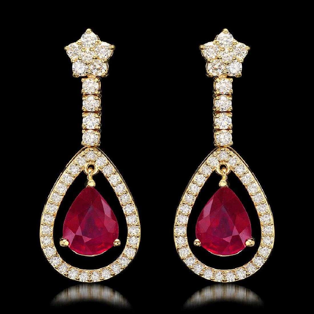 14K Yellow Gold 9.32ct Ruby and 2.68ct Diamond Earrings: Retail: $11,937.00 ****** 14K Yellow Gold 9.32ct Ruby and 2.68ct Diamond Earrings ****** Metal: 14K Yellow Gold / Total Item Weight: 9.0 Grams / Country Made: United States / / Main Stone: Ruby / Colo