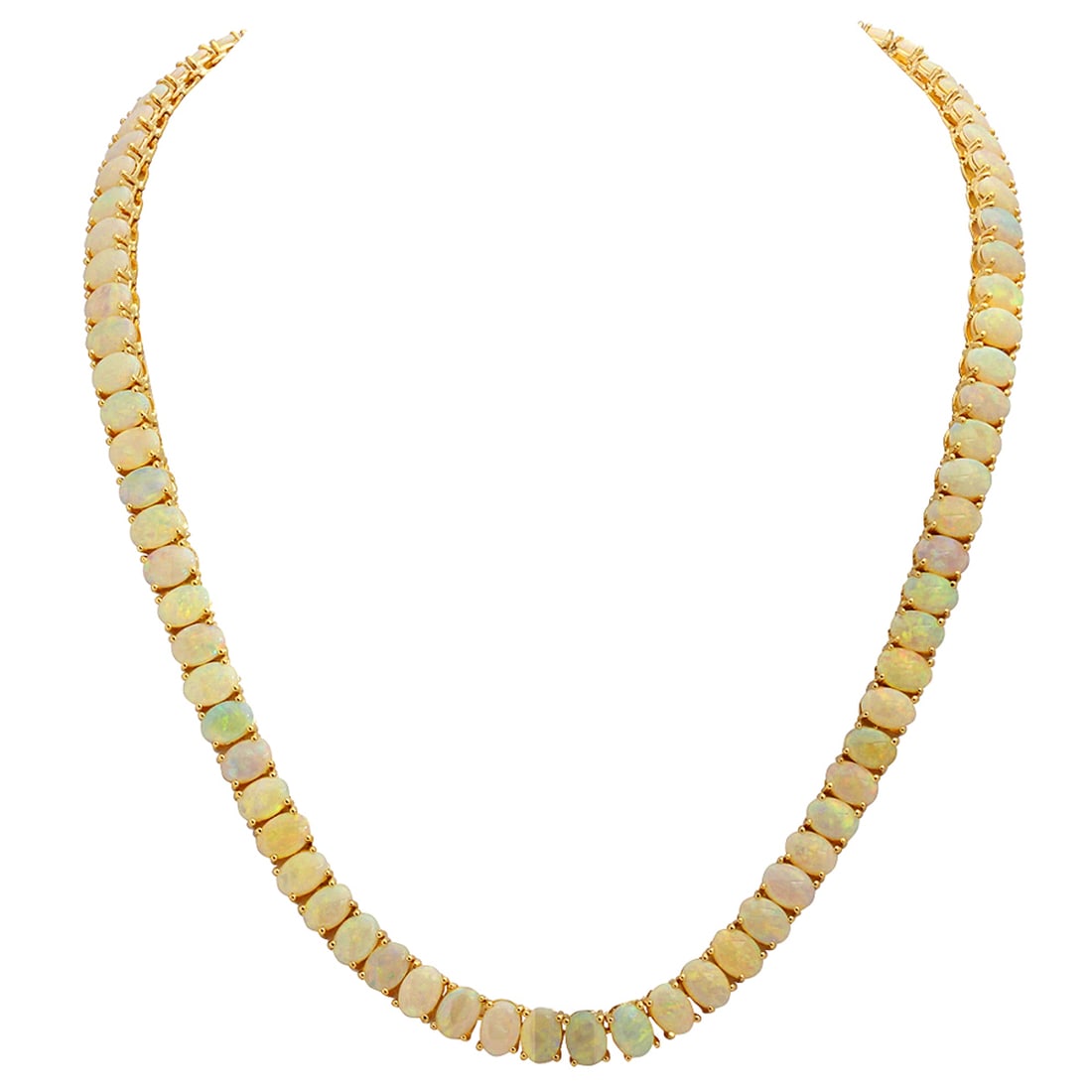 14k Yellow Gold 32.90ct White Opal Necklace: Retail: $19,000.00 ****** 14k Yellow Gold 32.90ct White Opal Necklace ****** Metal: 14K Yellow Gold / Total Item Weight: 32.90 grams / Country Made: United States / / Main Stone: Opal / Color: Play of