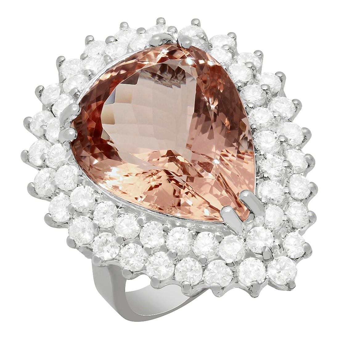 14K Gold 12.42ct Morganite 2.69ct Diamond Ring: Retail: $13,495.00 ****** 14K Gold 12.42ct Morganite 2.69ct Diamond Ring ****** Metal: 14K White Gold / Total Item Weight: 12.20 Grams / Country Made: United States / / Main Stone: Morganite /
