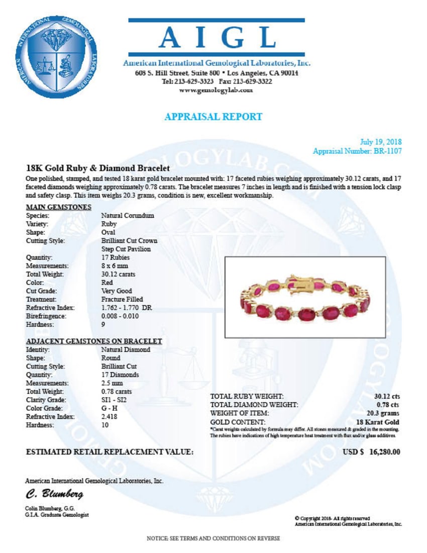 18K Gold 30.12ct Ruby 0.78ct Diamond Bracelet - 4