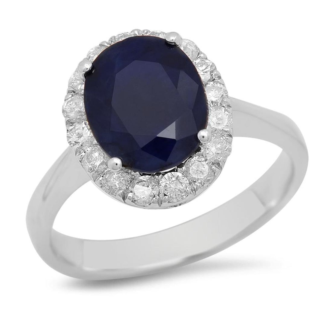 14K White Gold 3.80ct Sapphire and 0.57ct Diamond Ring: Retail: $3,490.00 ****** 14K White Gold 3.80ct Sapphire and 0.57ct Diamond Ring ****** Metal: 14K White Gold / Total Item Weight: 4.4 Grams / Country Made: United States / / Main Stone: Sapphire /