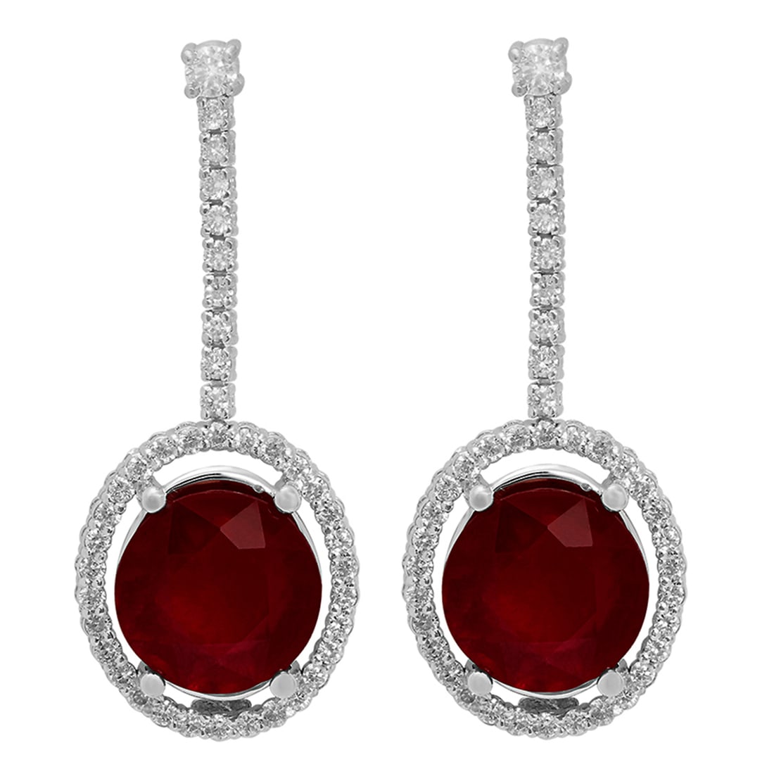 14k White Gold 9.80ct Ruby 0.76ct Diamond Earrings: Retail: $9,290.00 ****** 14k White Gold 9.80ct Ruby 0.76ct Diamond Earrings ****** Metal: 14K White Gold / Total Item Weight: 6.40 grams / Country Made: United States / / Main Stone: Ruby / Color: