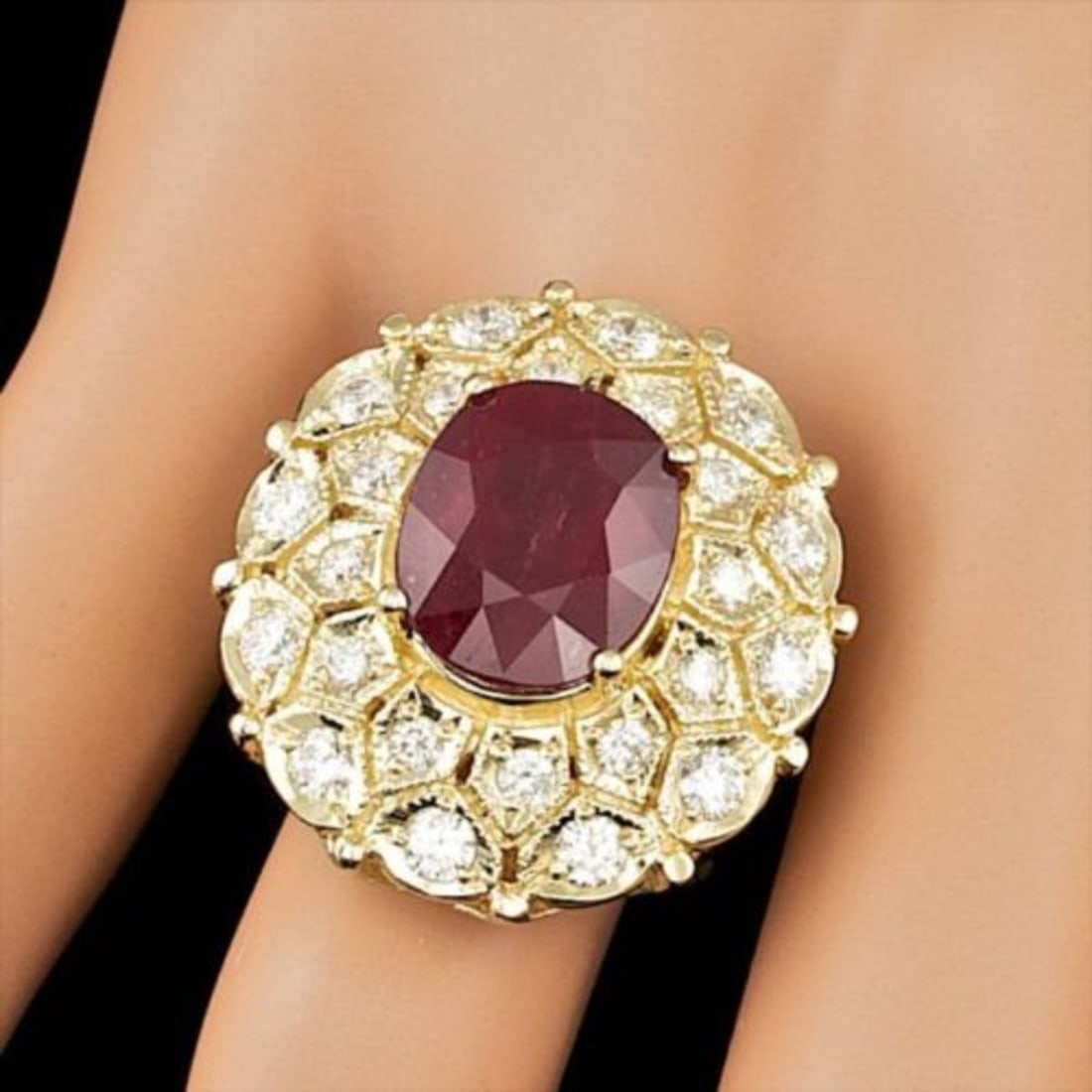 14K Yellow Gold 8.87ct Ruby and 1.67ct Diamond Ring - 3