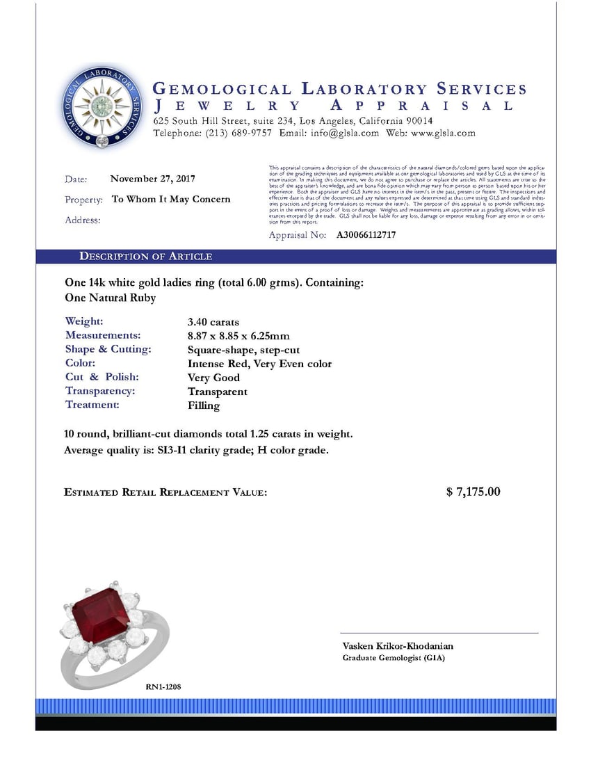 14k White Gold 3.40ct Ruby 1.25ct Diamond Ring - 4