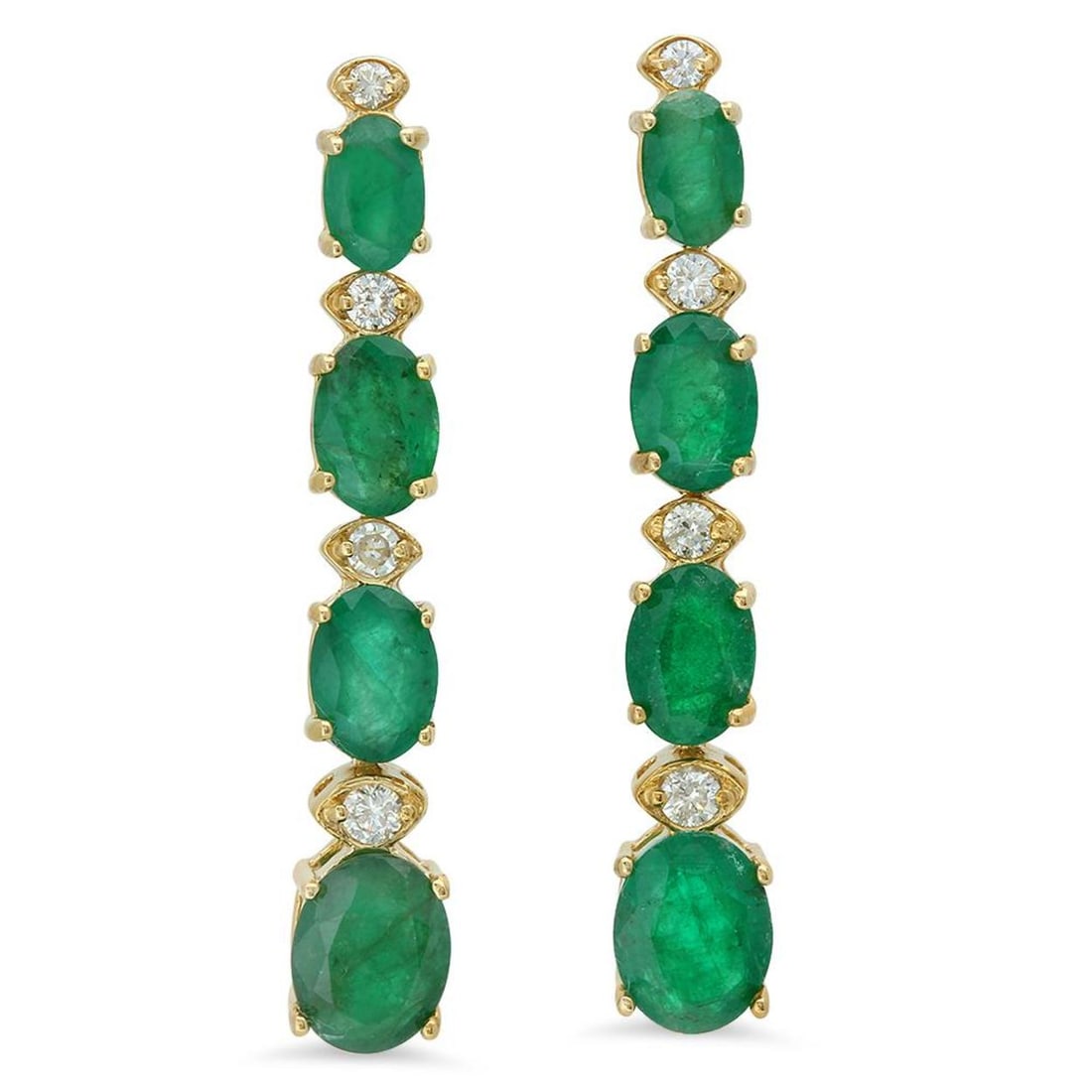 14K Gold 5.81ct Emerald 0.28 Diamond Earrings: Retail: $8,336.00 ****** 14K Gold 5.81ct Emerald 0.28 Diamond Earrings ****** Metal: 14K Solid Gold / Total Item Weight: 4.2 grams / Country Made: United States / / Main Stone: Emerald / Color: