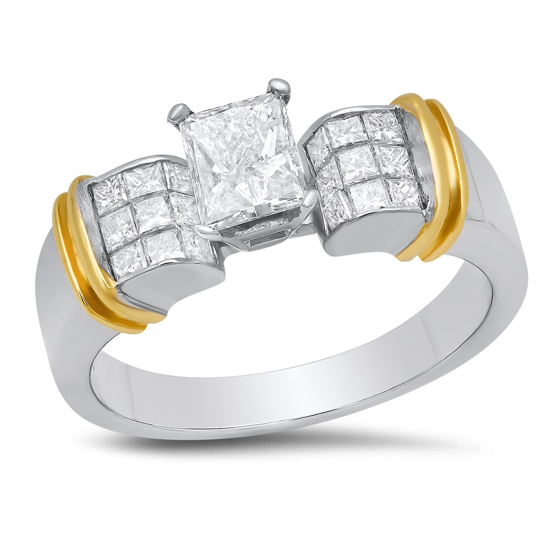 18K White and Yellow Gold Setting with 1.05ct Center and TW 1.6ct Diamond Ladies Ring: Retail: $9,230.00 ****** 18K White and Yellow Gold Setting with 1.05ct Center and TW 1.6ct Diamond Ladies Ring ****** Size: 9.5 (we offer free resizing to winning bidders) / Metal: 18K White and