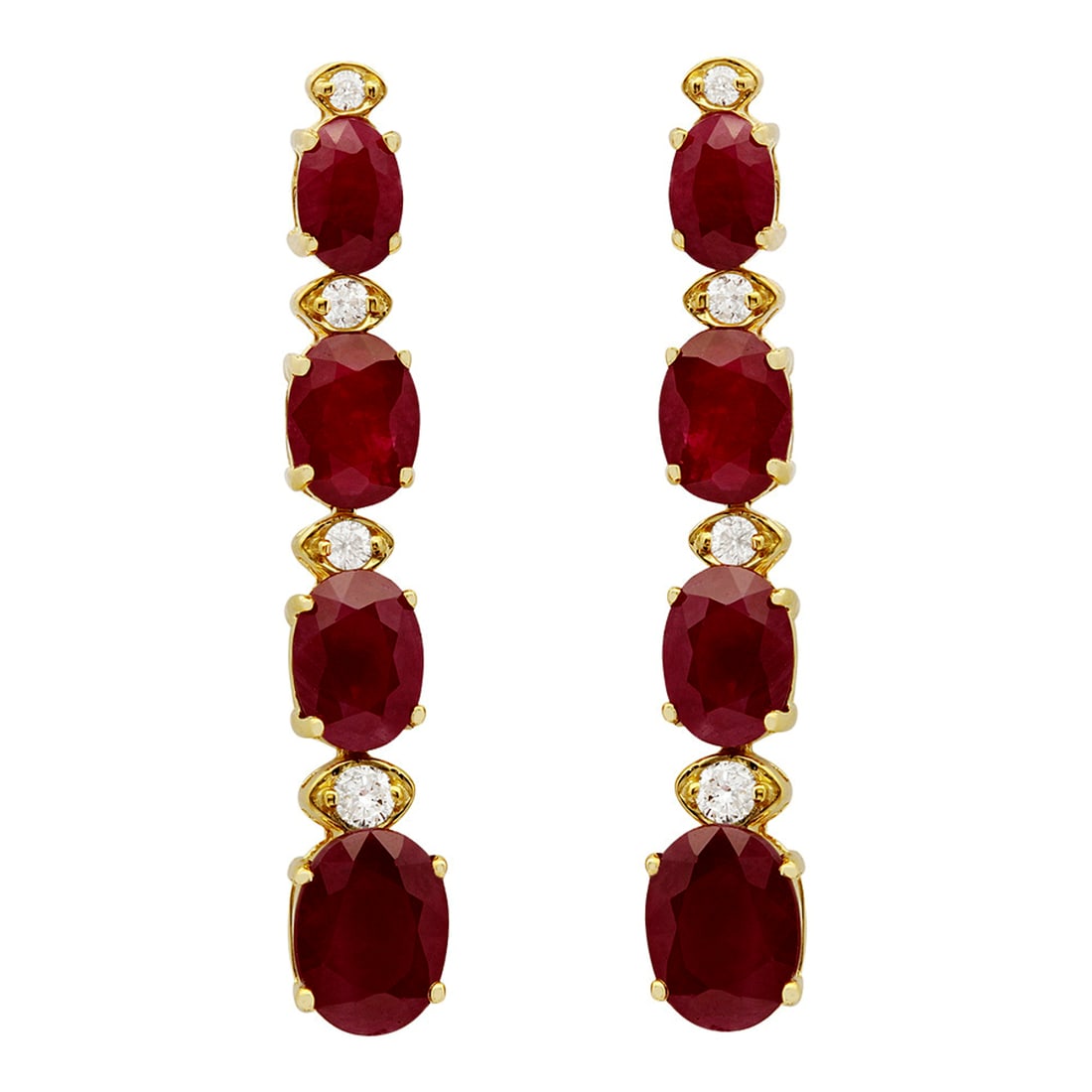 14k Yellow Gold 8.64ct Ruby 0.28ct Diamond Earrings: Retail: $4,970.00 ****** 14k Yellow Gold 8.64ct Ruby 0.28ct Diamond Earrings ****** Metal: 14K Yellow Gold / Total Item Weight: 5.50 grams / Country Made: United States / / Main Stone: Ruby / Color: