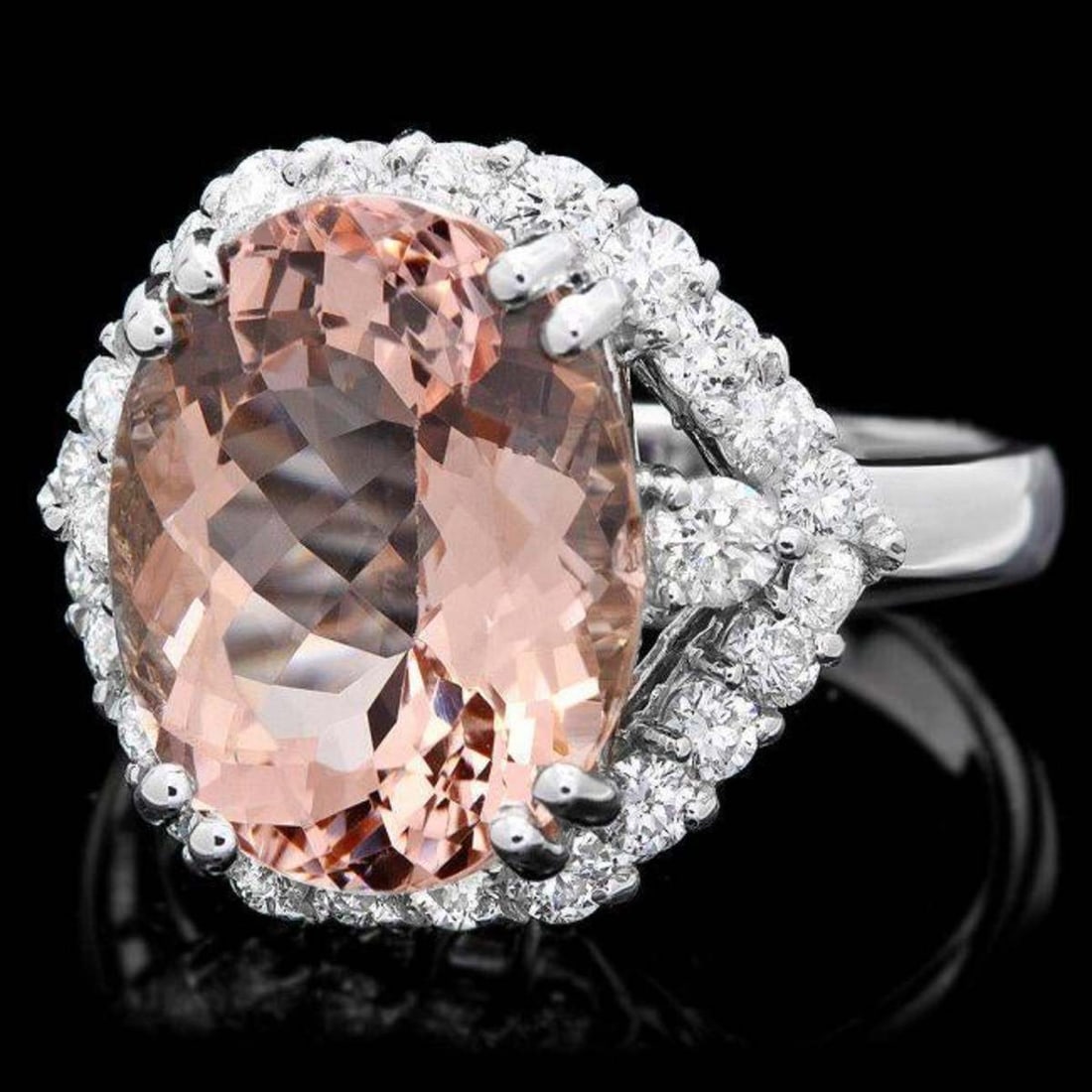 14K White Gold 6.08ct Morganite and 1.04ct Diamond Ring: Retail: $10,326.00 ****** 14K White Gold 6.08ct Morganite and 1.04ct Diamond Ring ****** Metal: 14K White Gold / Total Item Weight: 6.5 Grams / Country Made: United States / / Main Stone: Morganite
