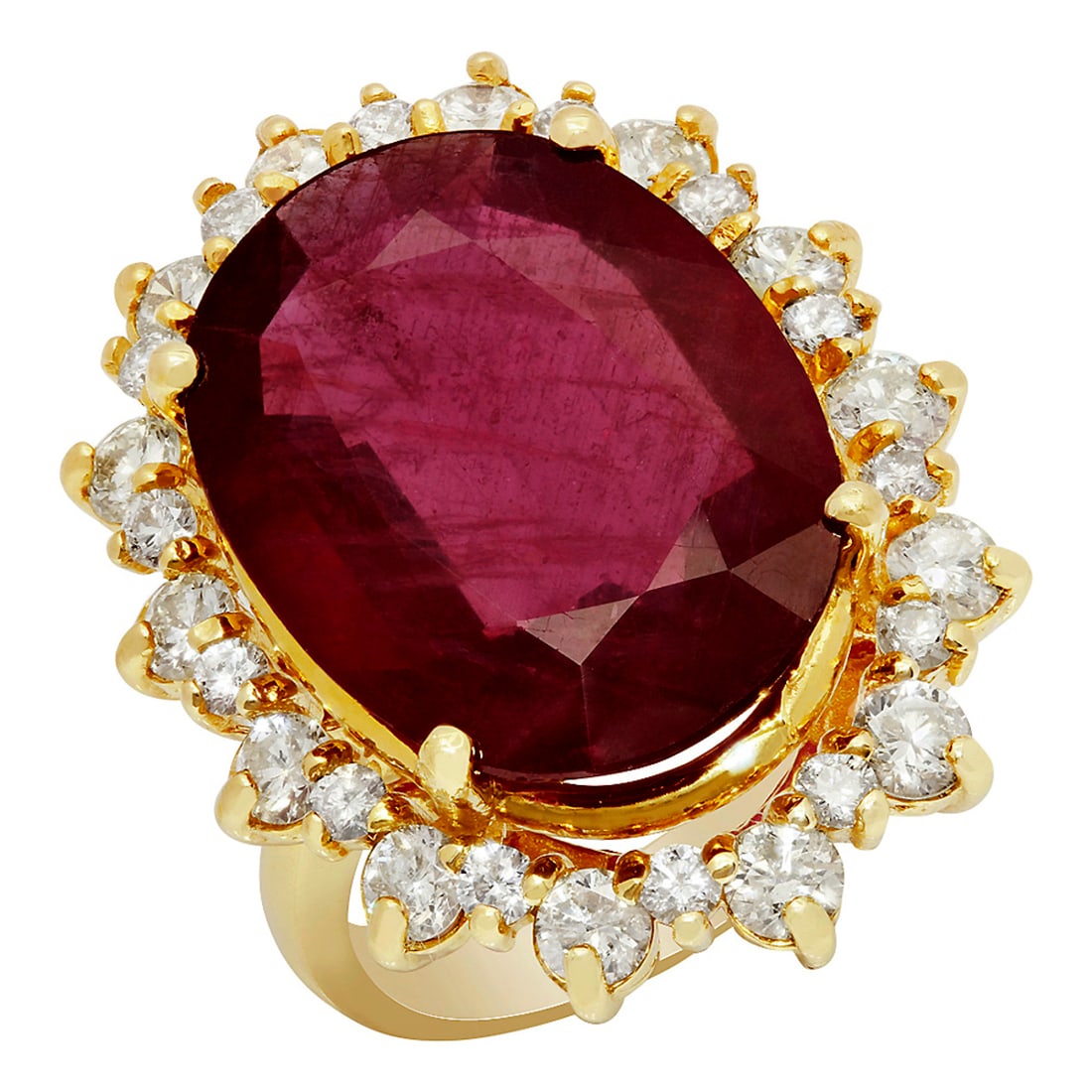 14k Yellow Gold 14.90ct Ruby 2.13ct Diamond Ring: Retail: $11,830.00 ****** 14k Yellow Gold 14.90ct Ruby 2.13ct Diamond Ring ****** Metal: 14K Yellow Gold / Total Item Weight: 11.90 grams / Country Made: United States / / Main Stone: Ruby / Color: