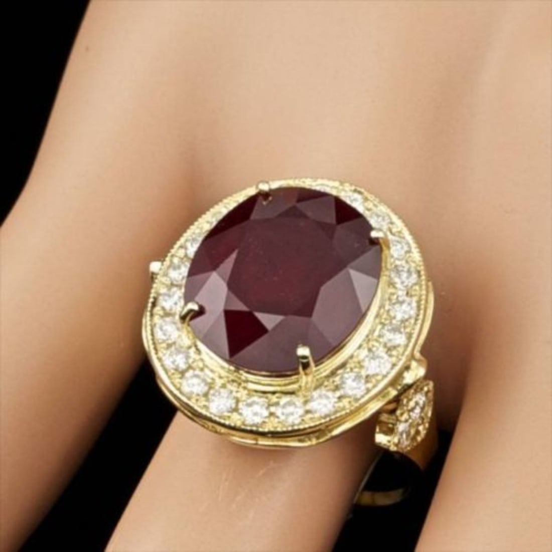 14K Yellow Gold 11.93ct Ruby and 0.97ct Diamond Ring - 3