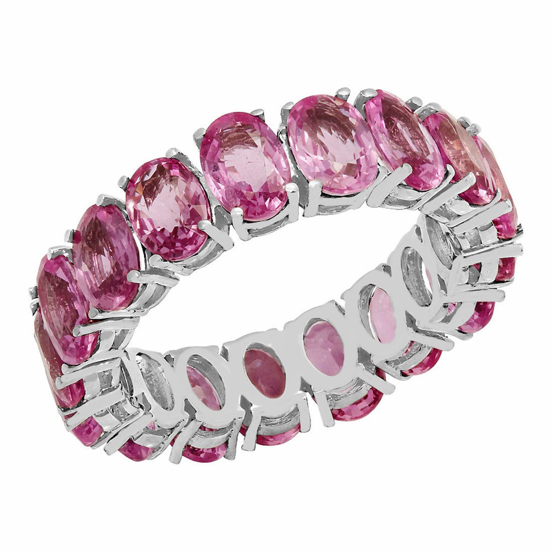 14k White Gold 10.04ct Pink Sapphire Eternity Band Ring: Retail: $5,280.00 ****** 14k White Gold 10.04ct Pink Sapphire Eternity Band Ring ****** Metal: 14K White Gold / Total Item Weight: 5.72 grams / Country Made: United States / / Main Stone: Pink